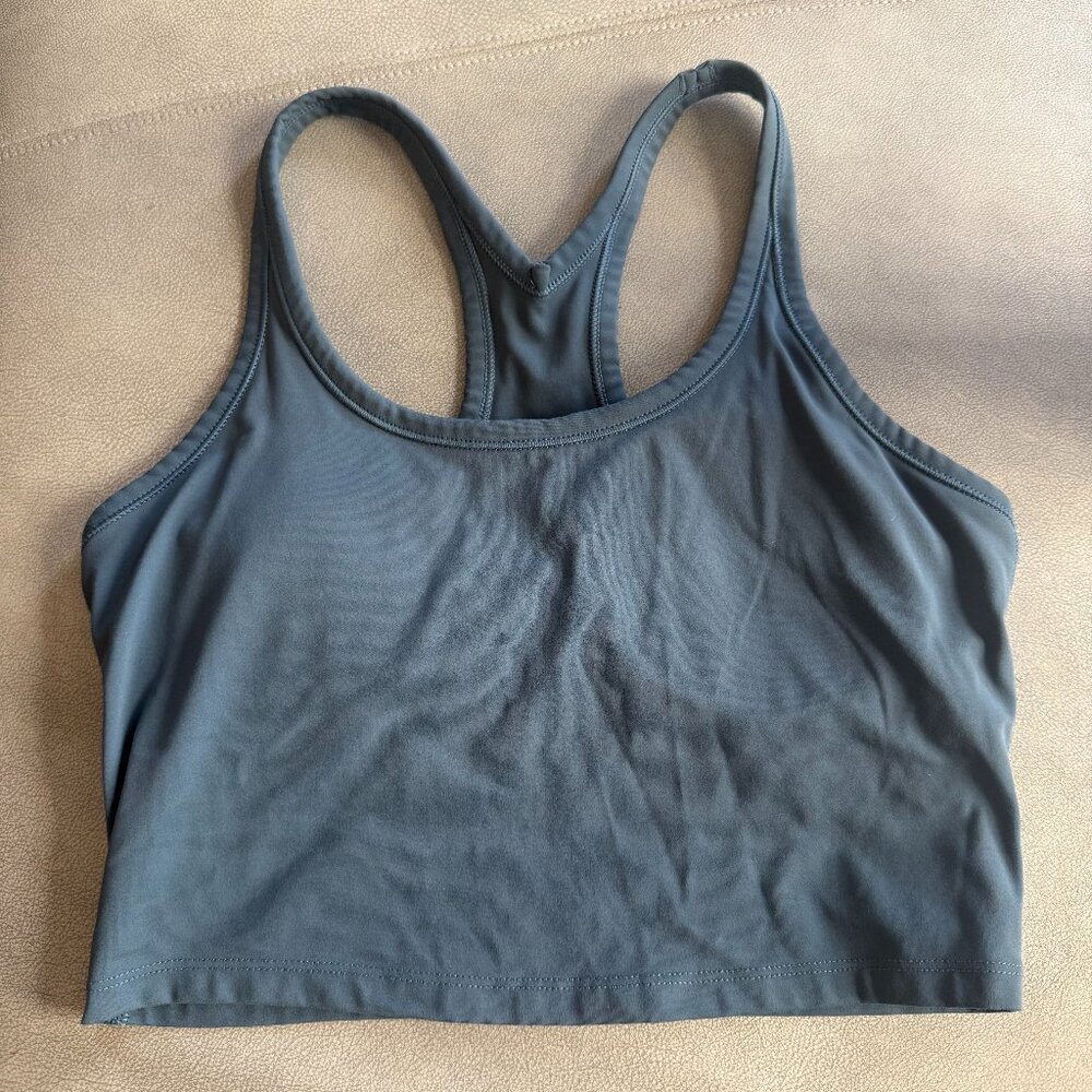 women's blue cropped athletic top